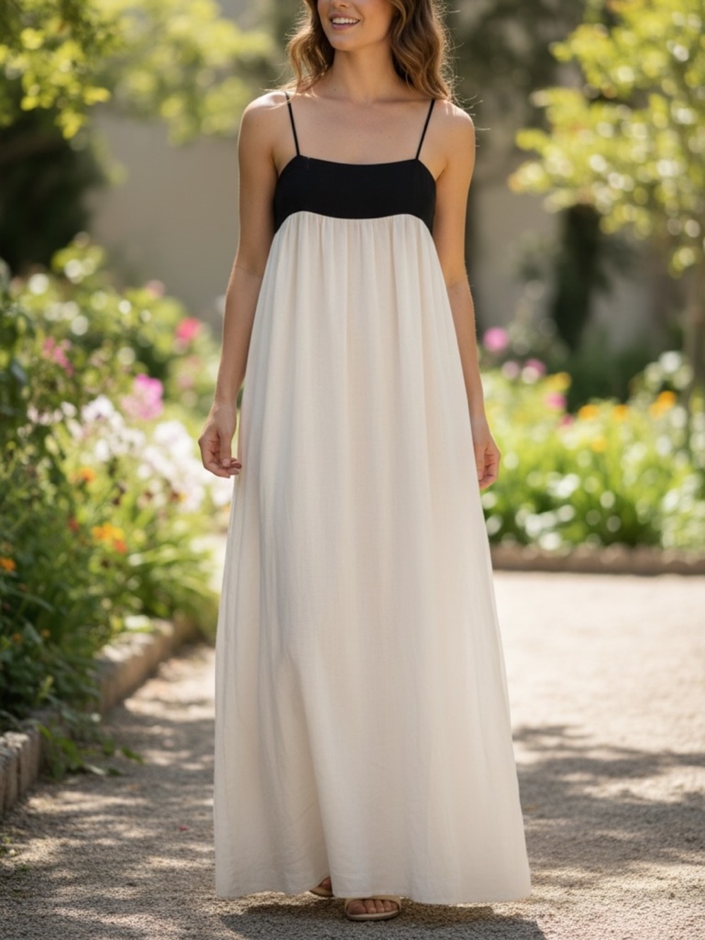House of Harlow 1960 Black and Cream Strappy Maxi Dress
